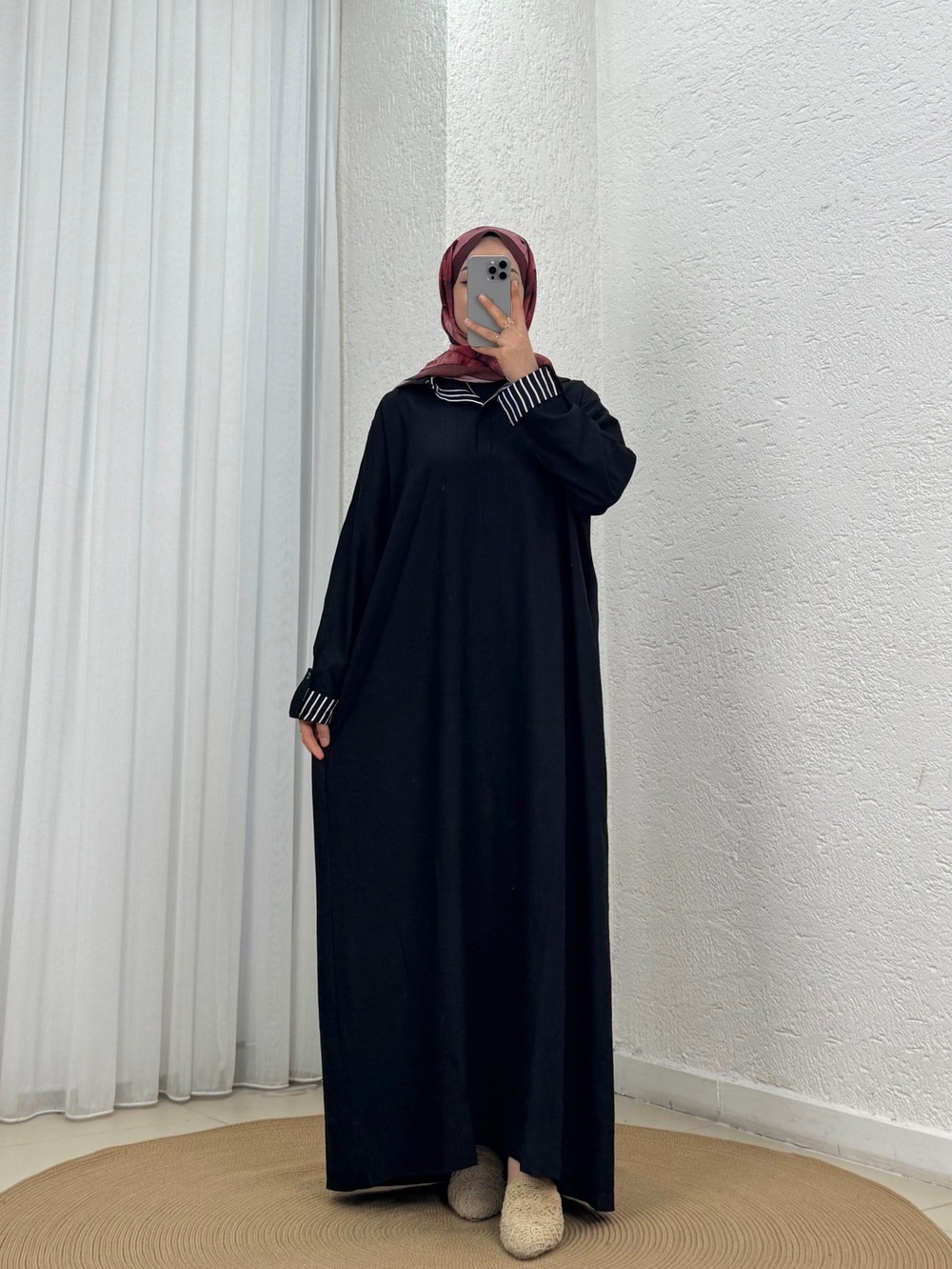 Fidan Garnili Gizli Düğmeli Çilek Elbise-PE735 Siyah