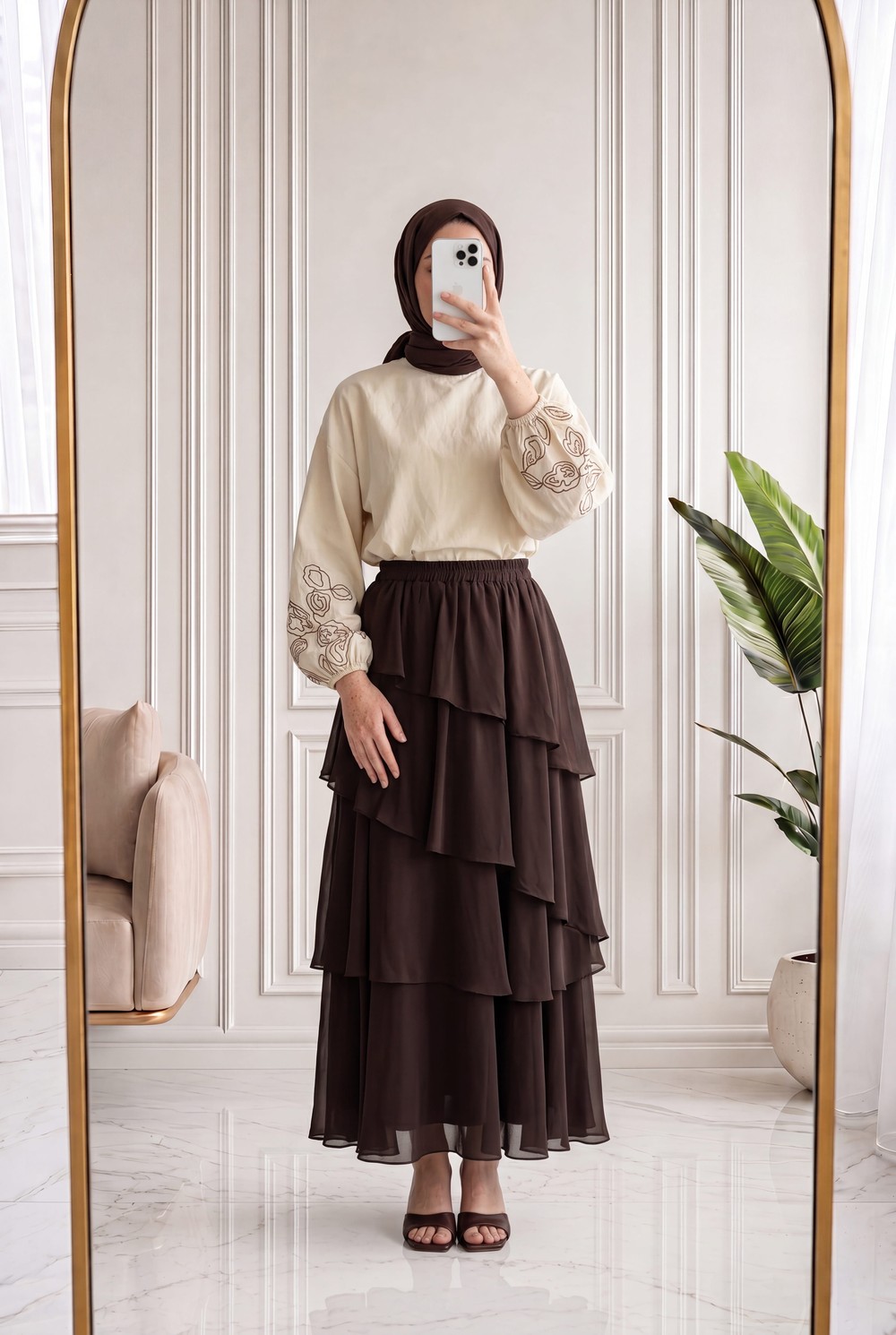 Güzay Çapraz Fırfırlı Tül Etek-AA4576.1 Kahve
