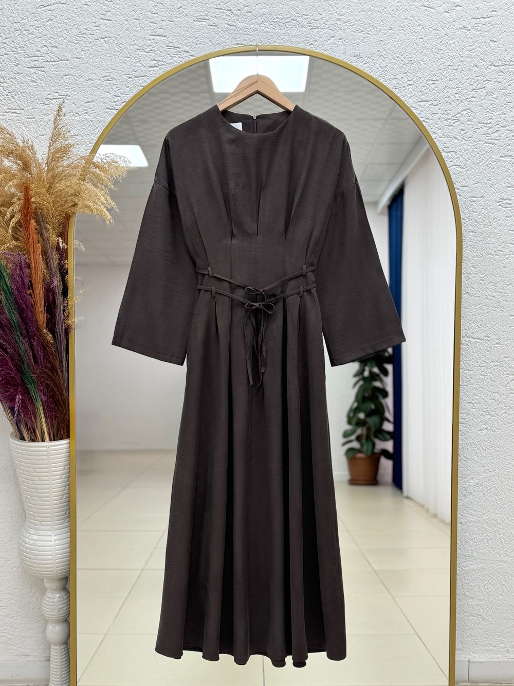 Güzide Beli Çift Kemerli Elbise-EN800.1 Kahve