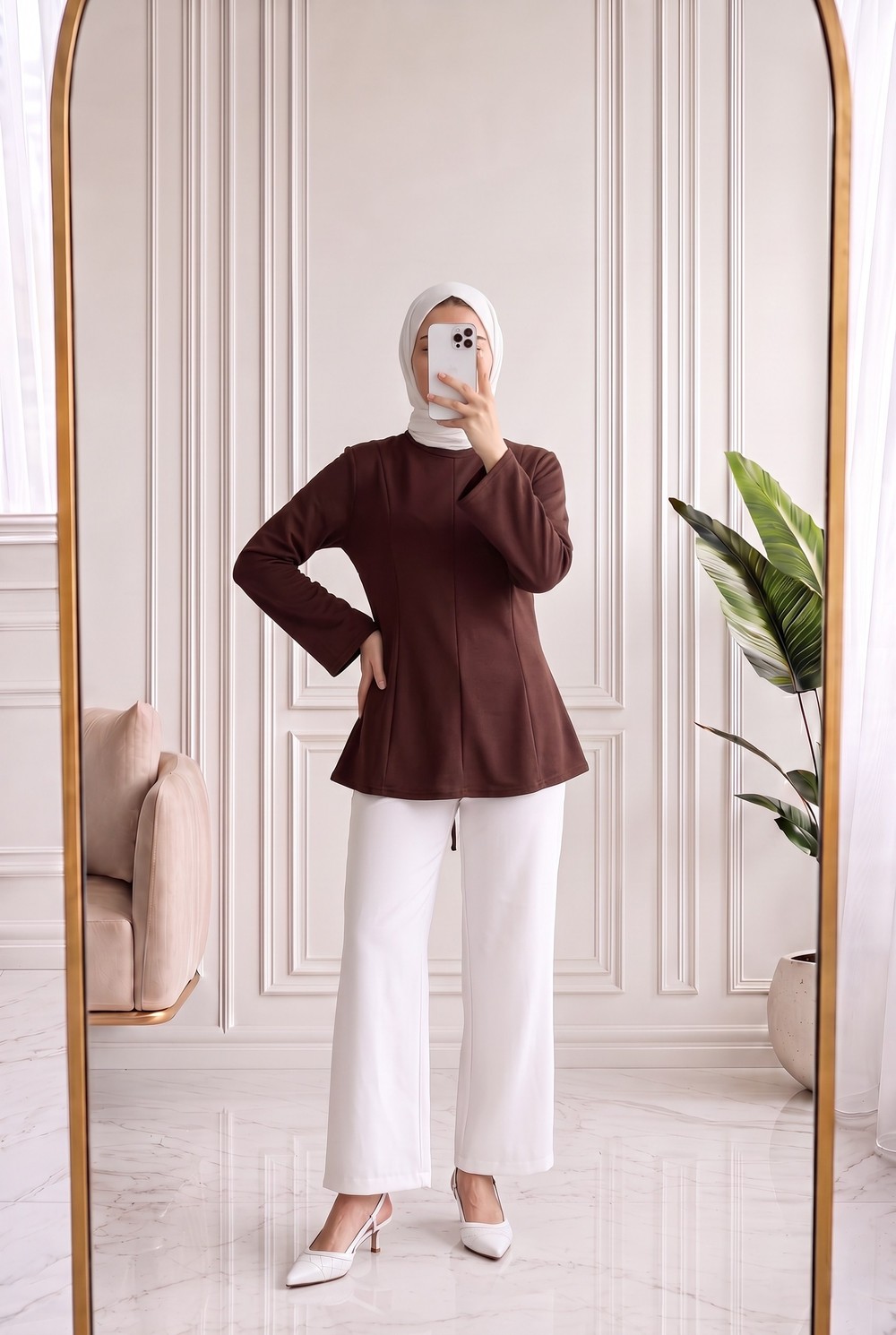 Hümayşah Arkası Bağlamalı Önü Dikişli Tunik-SS13261 Kahve