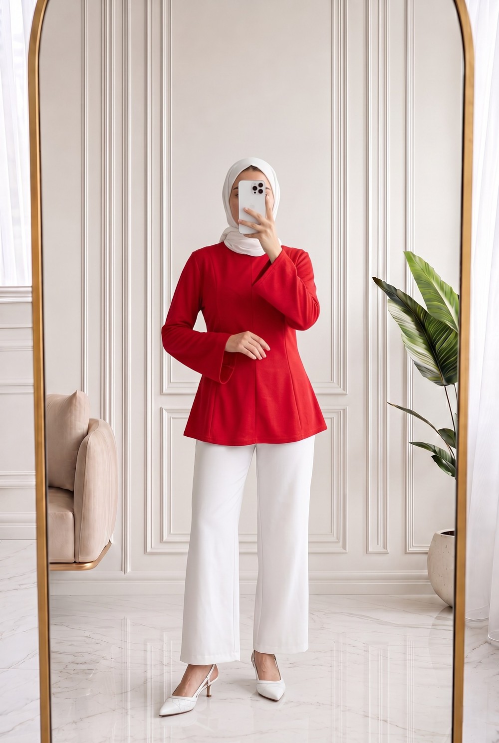Hümayşah Arkası Bağlamalı Önü Dikişli Tunik-SS13261 Kırmızı