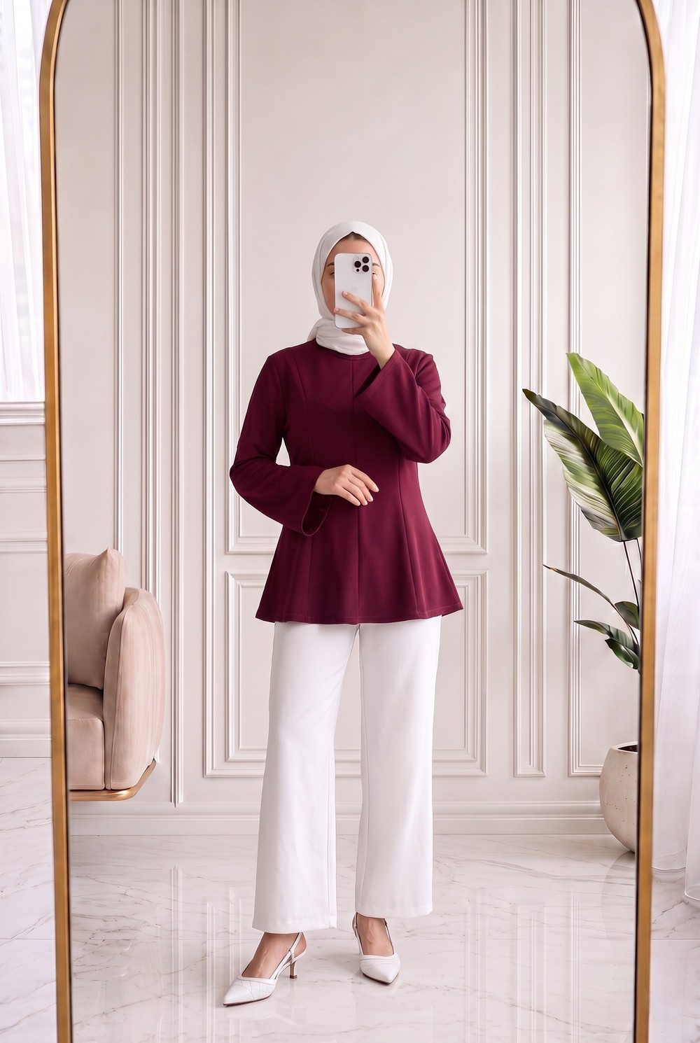 Hümayşah Arkası Bağlamalı Önü Dikişli Tunik-SS13261 Bordo