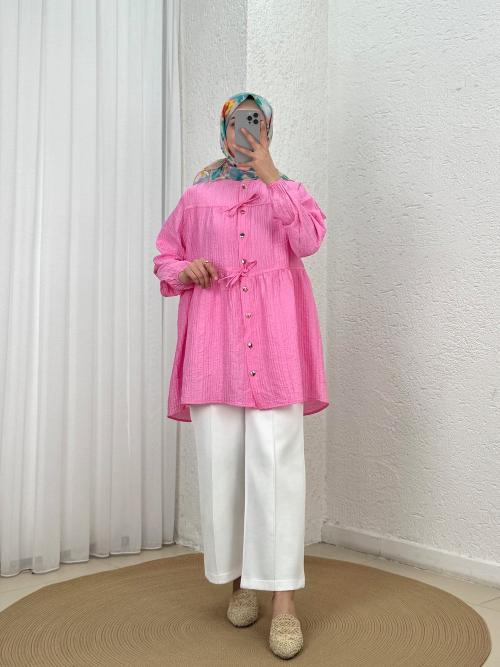 Kamelya Biyeli Çingene Gömlek-NA799 Pembe