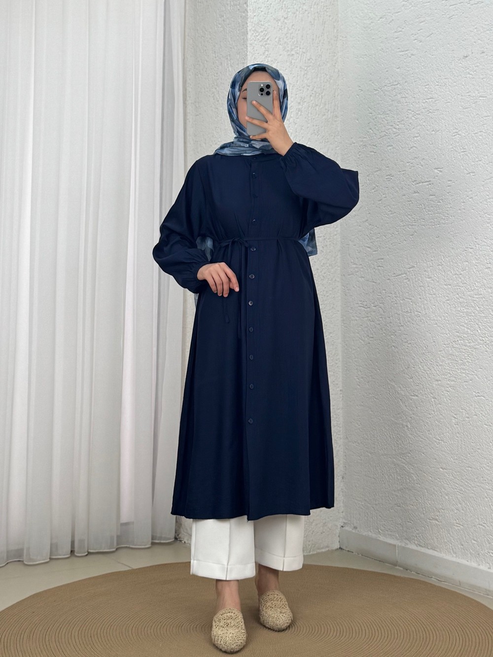 Laçin Hakim Yaka Uzun Çilek Tunik-AS5963 Lacivert