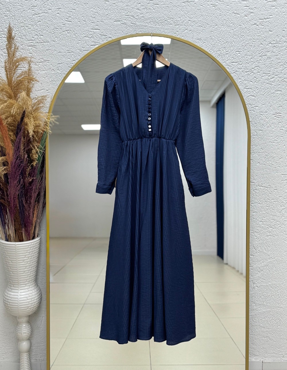 Loriya Önü Düğmeli Beli Lastikli Bella Elbise-EK635 Lacivert