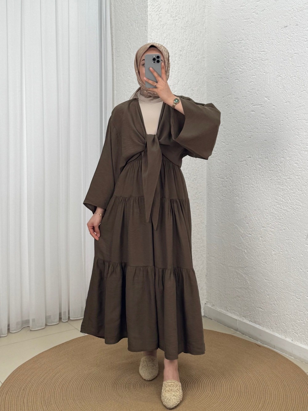 Lunique Eteği Katkatlı Bağlamalı Takım-EK630 Kahve