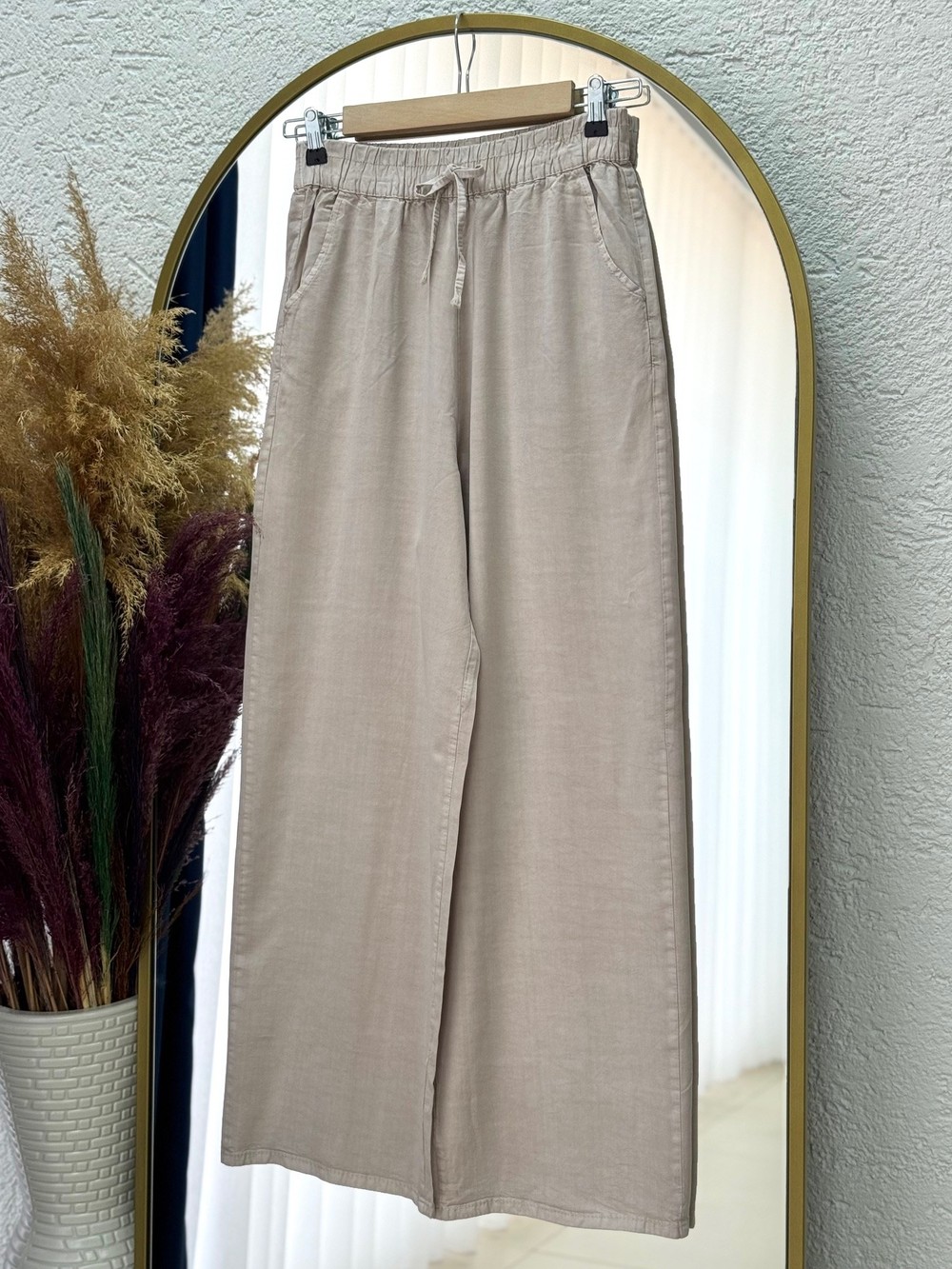 Lunora Beli Lastikli Bol Paça Pantolon-MA3204 Taş
