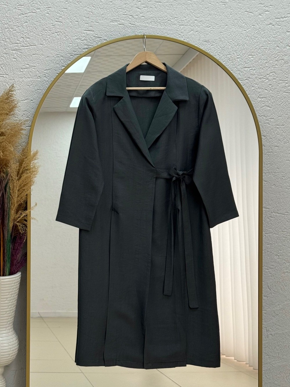 Mahbanu Gömlek Yaka Yırtmaçlı Kimono Kap-EK1107 Antrasit