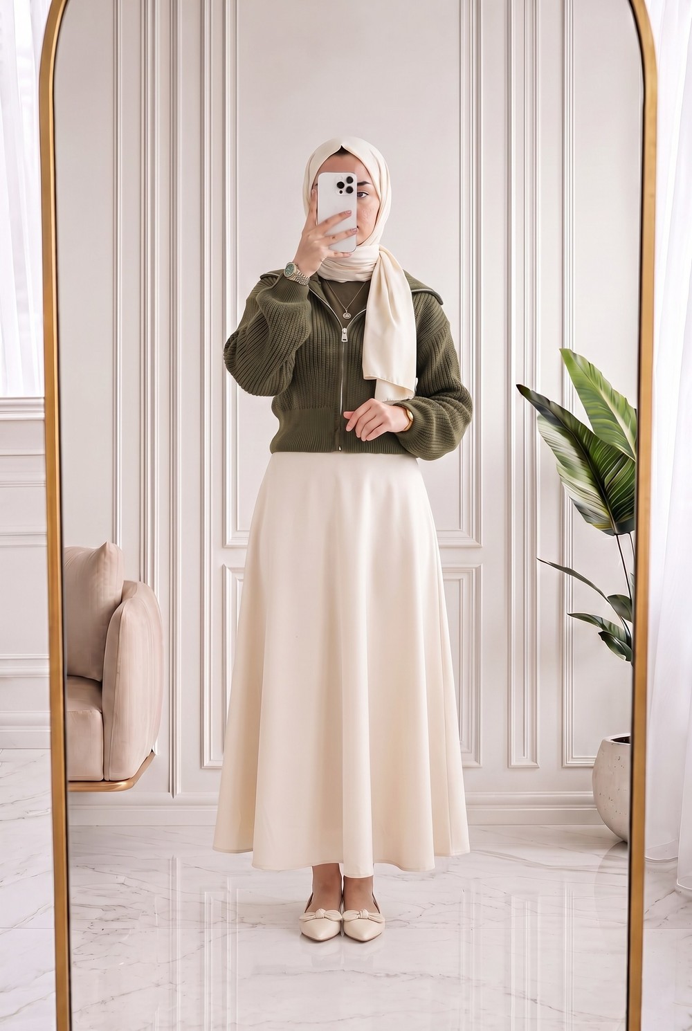 Mahnur Fermuarlı Boğazlı Triko Hırka-KR6005 Haki
