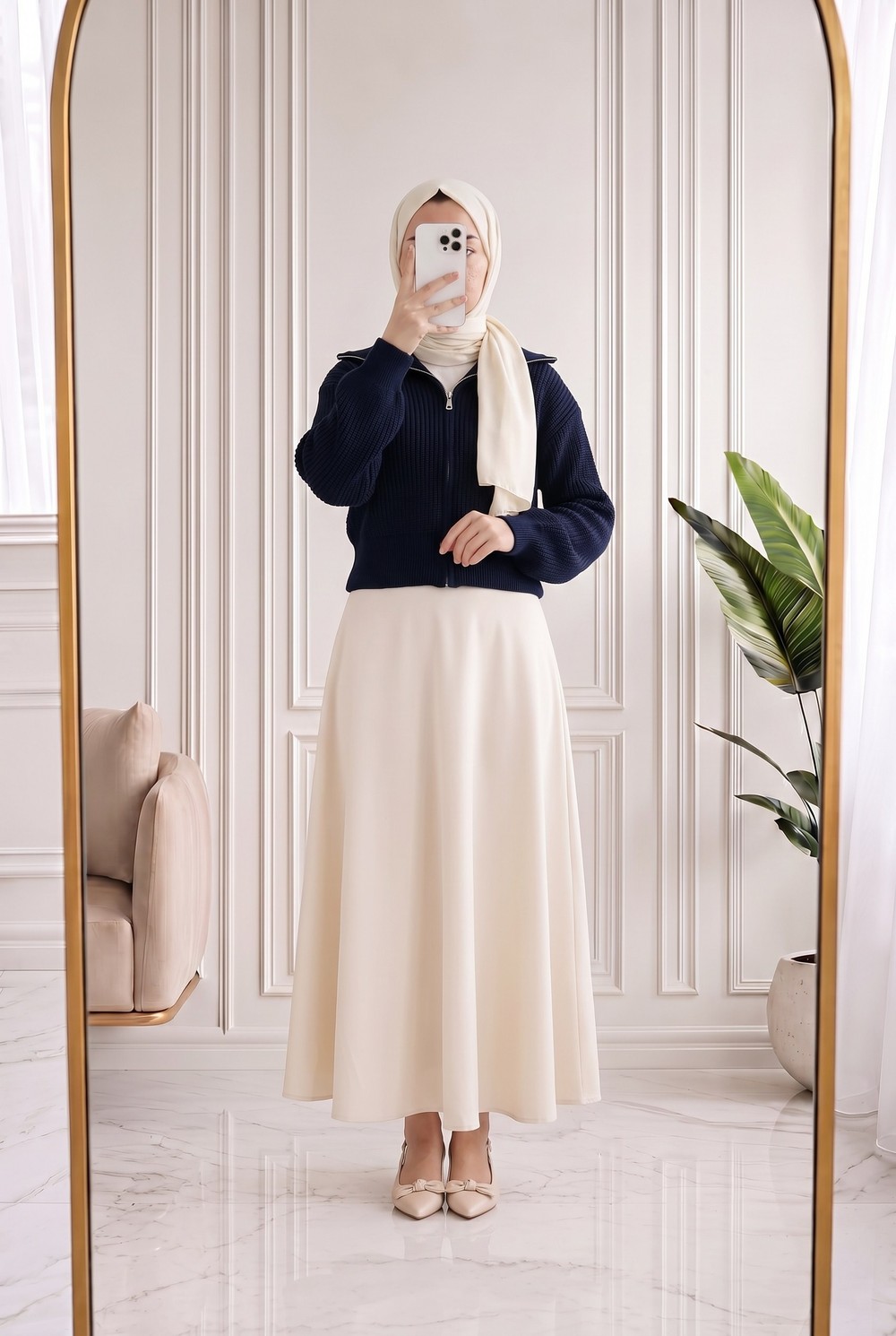 Mahnur Fermuarlı Boğazlı Triko Hırka-KR6005 Lacivert