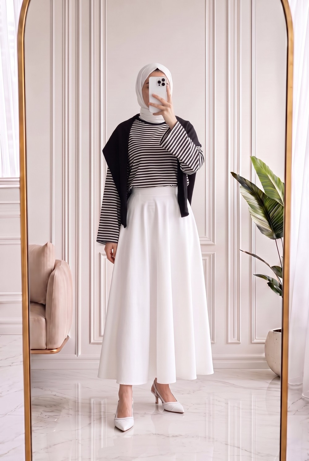 Mayra Çizgili Fularlı Tunik-SS13254 Siyah
