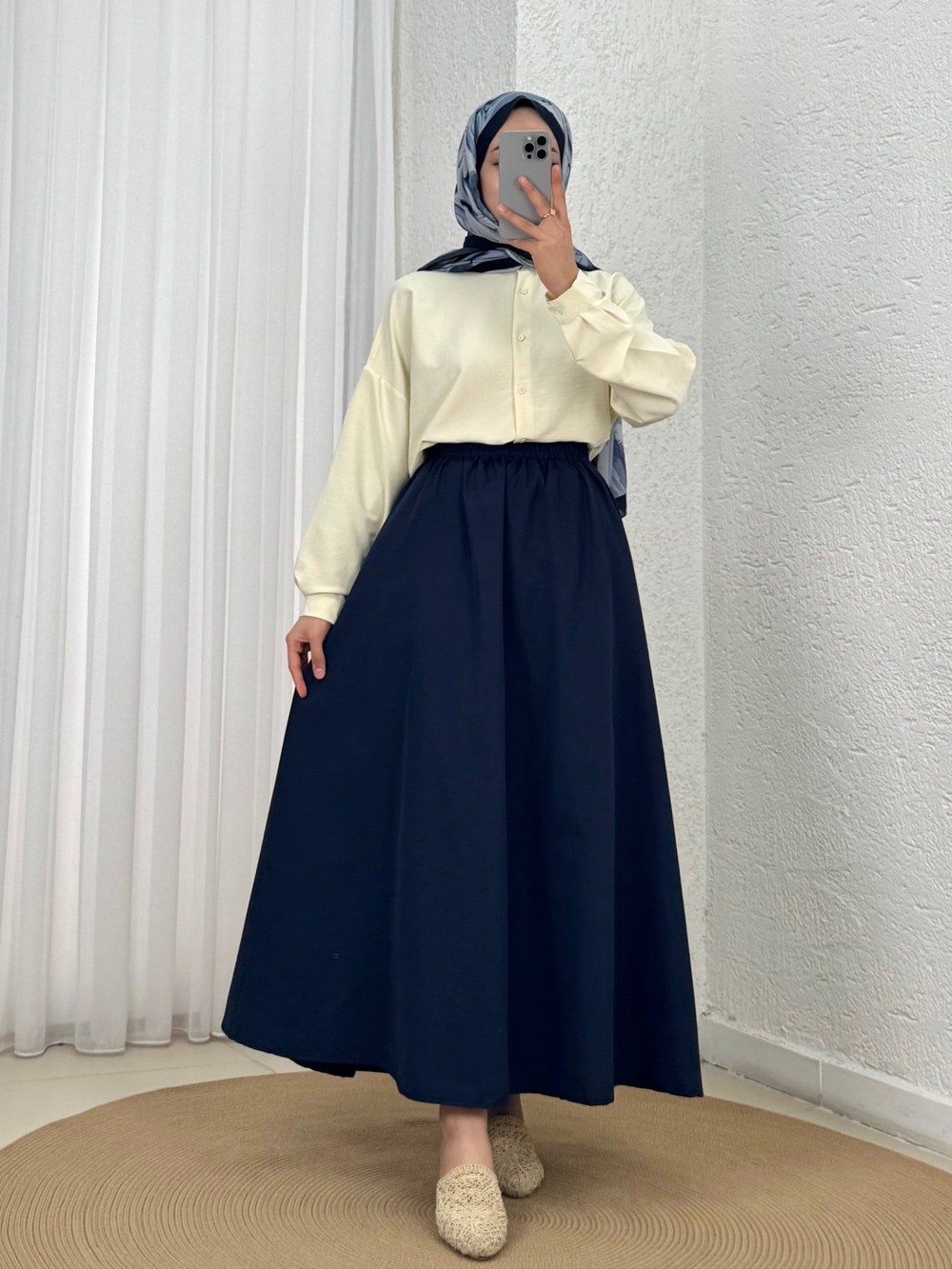 Mehri Çift Cepli Poplin Etek-Zİ3143 Lacivert