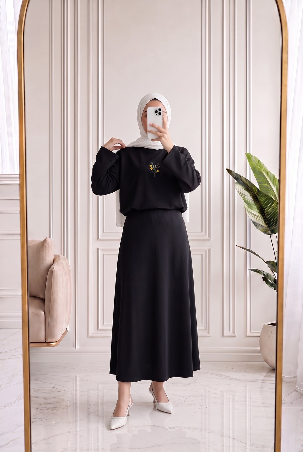 Mehşah Çiçek Desenli Bluz-SS13137 Siyah