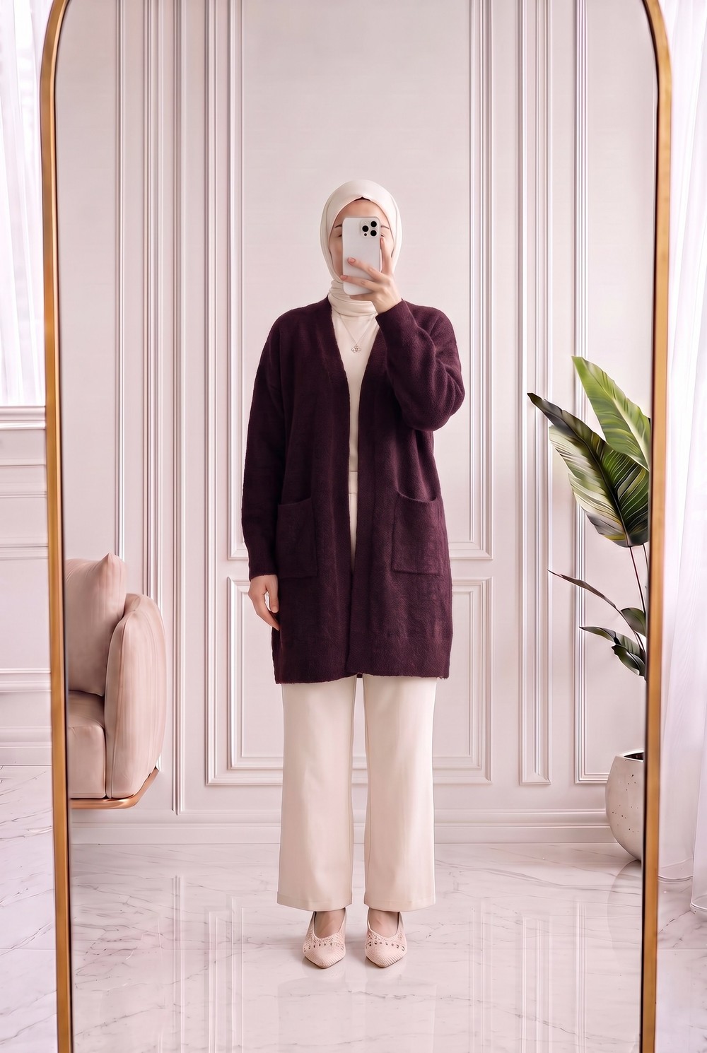 Meltemay Çift Cepli Bağlamalı Triko Hırka-KR6012 Mürdüm