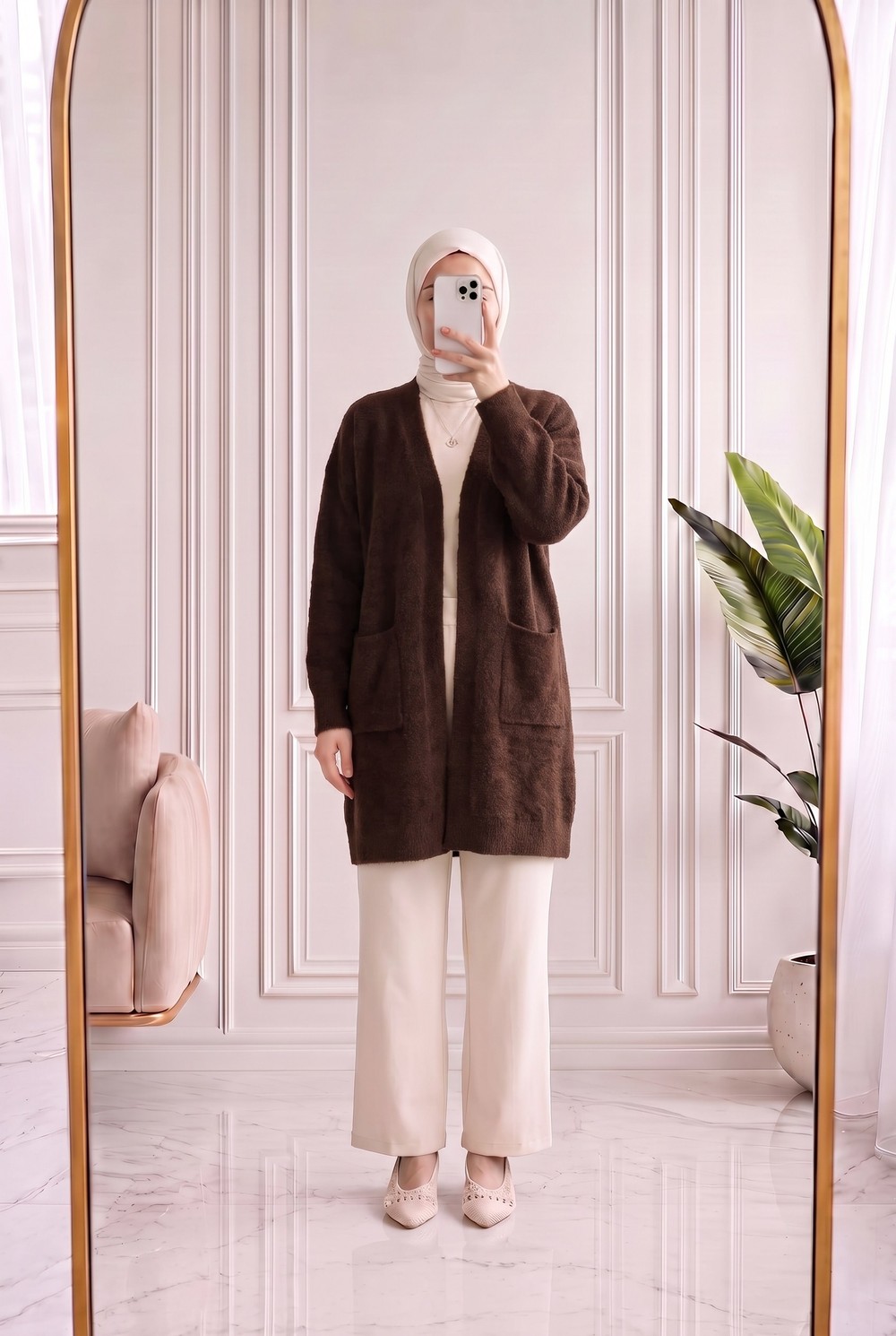Meltemay Çift Cepli Bağlamalı Triko Hırka-KR6012 Kahve