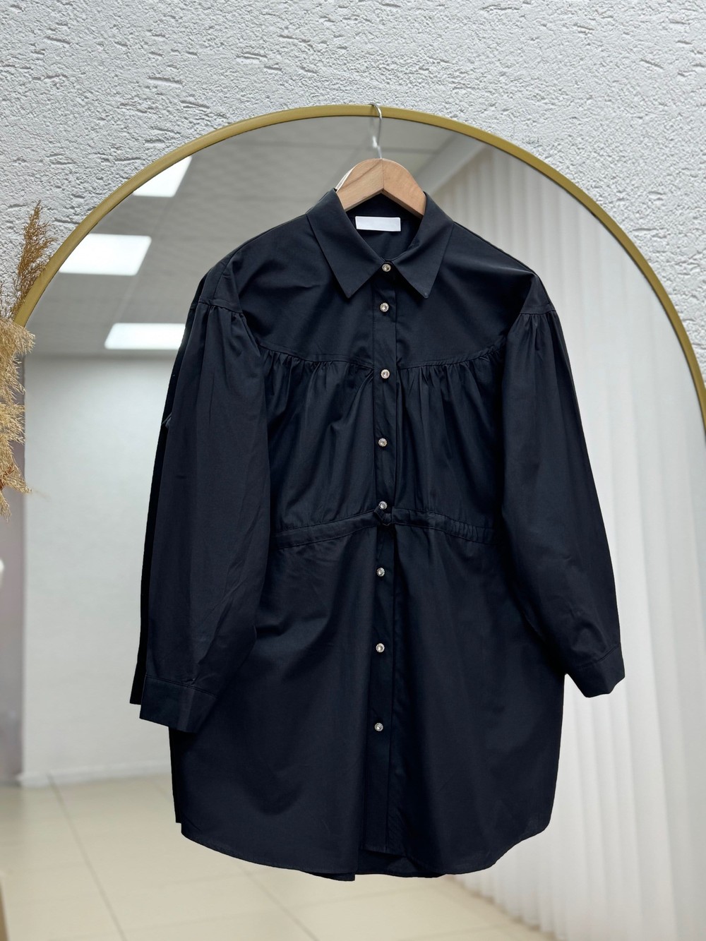 Menekşe Önü Robalı Beli Tünelli Gömlek-BN4433 Siyah