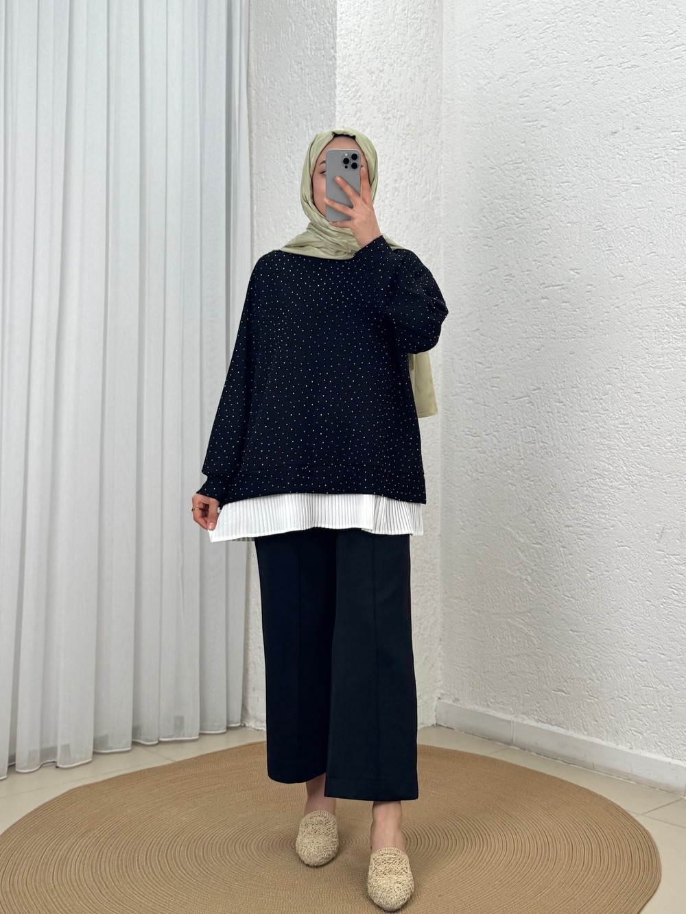 Meşe Altı Piliseli Taşlı Tunik-MF1894 Siyah