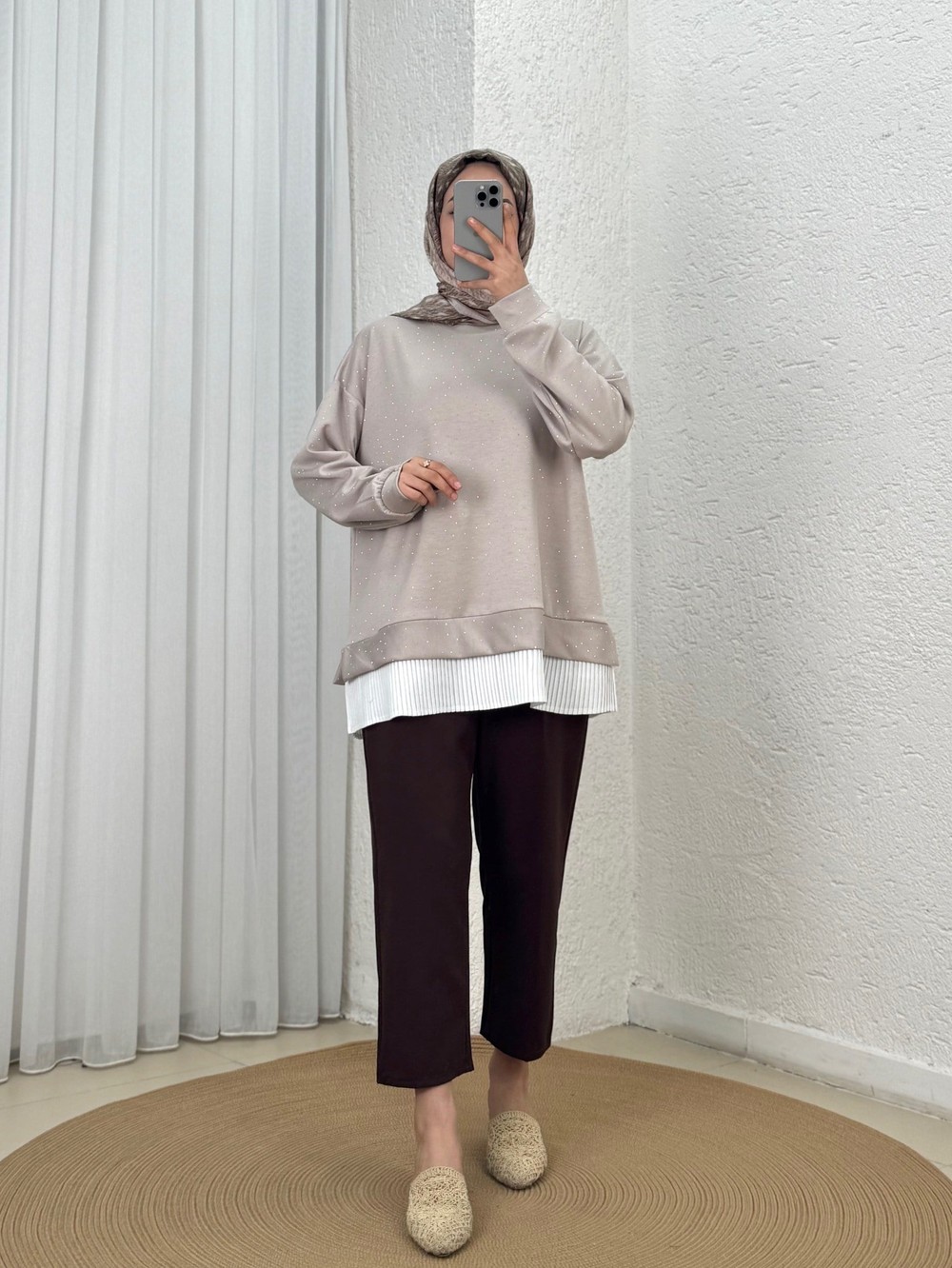 Meşe Altı Piliseli Taşlı Tunik-MF1894 Taş