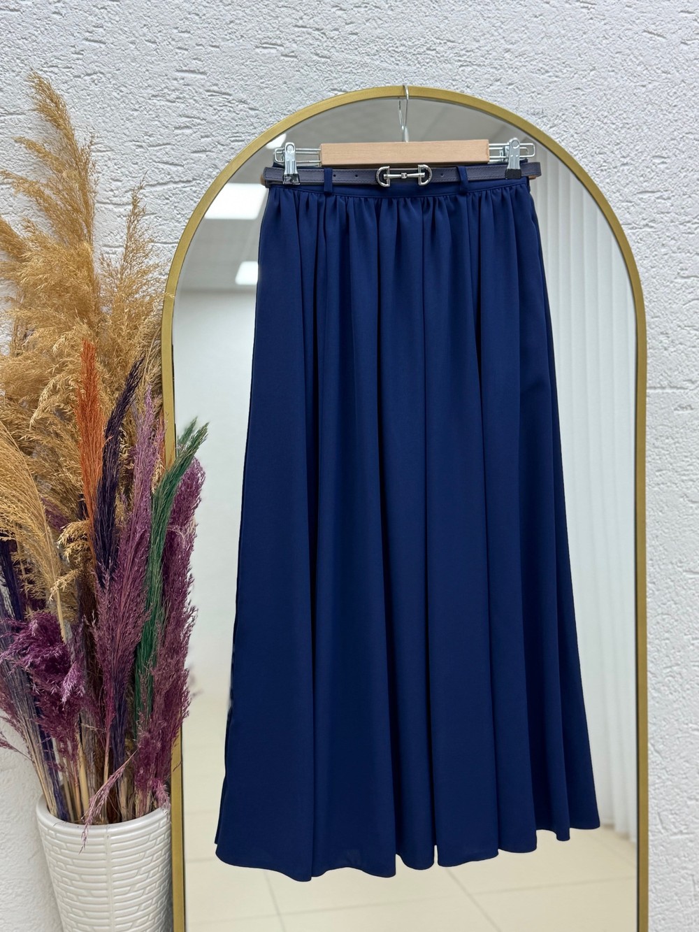 Necla Kemeri Tokalı Pileli Etek-FA1047 Lacivert