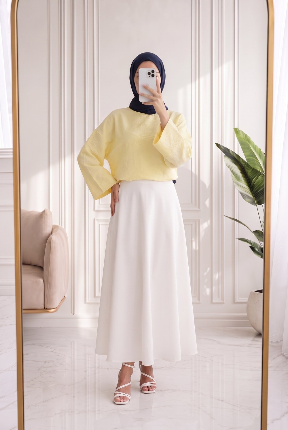 Nigar Geniş Kol Çilek Bluz-AS5979 Sarı