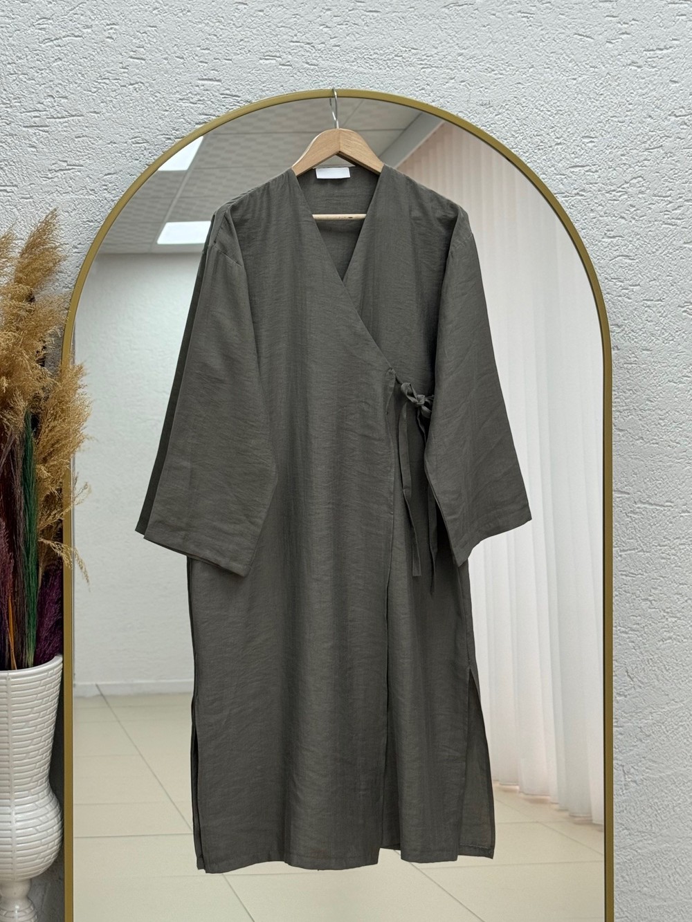 Nigaray Yanı Bağlamalı Uzun Kimono-EK991 Çağla Yeşili