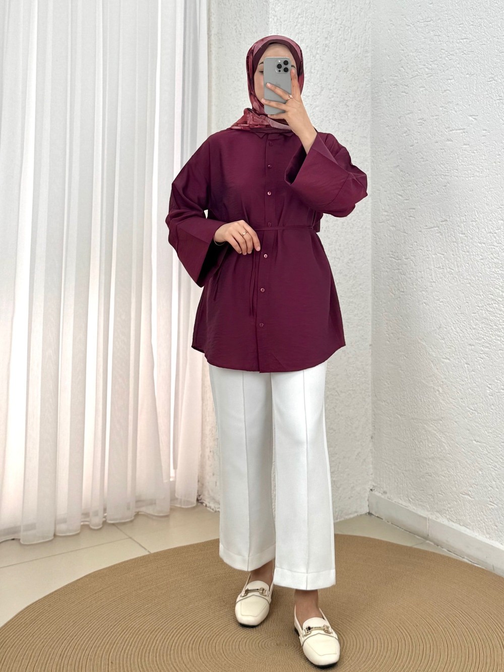 Nubira Kırışık Lilyum Gömlek-Çİ513.2 Bordo
