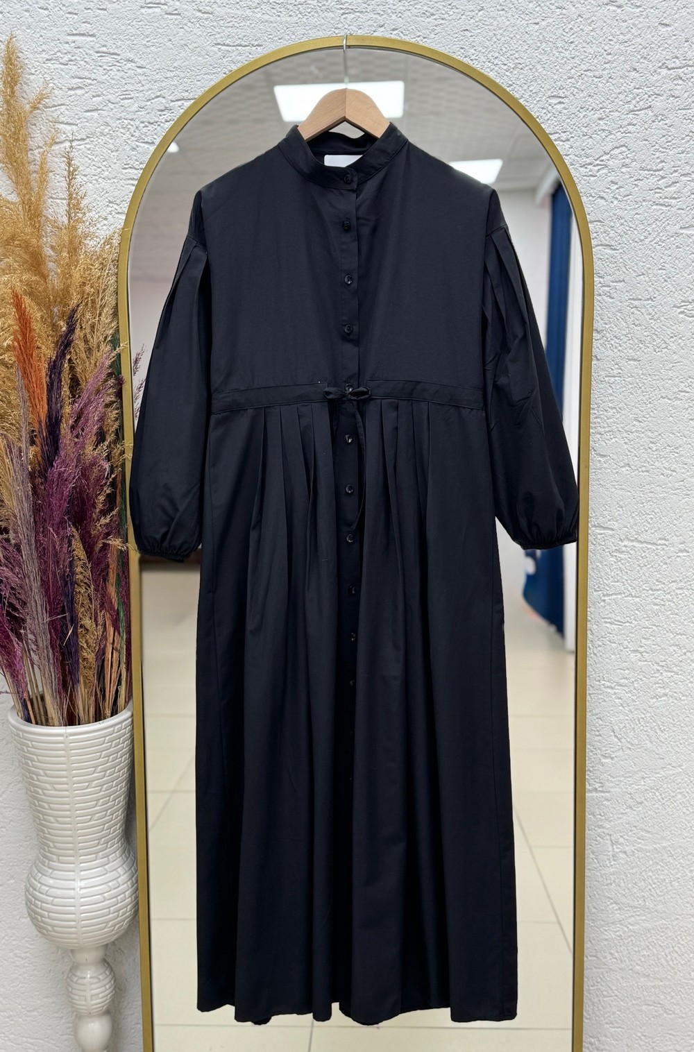 Nurhan Düğmeli Tünelli Poplin Elbise-NA2415 Siyah