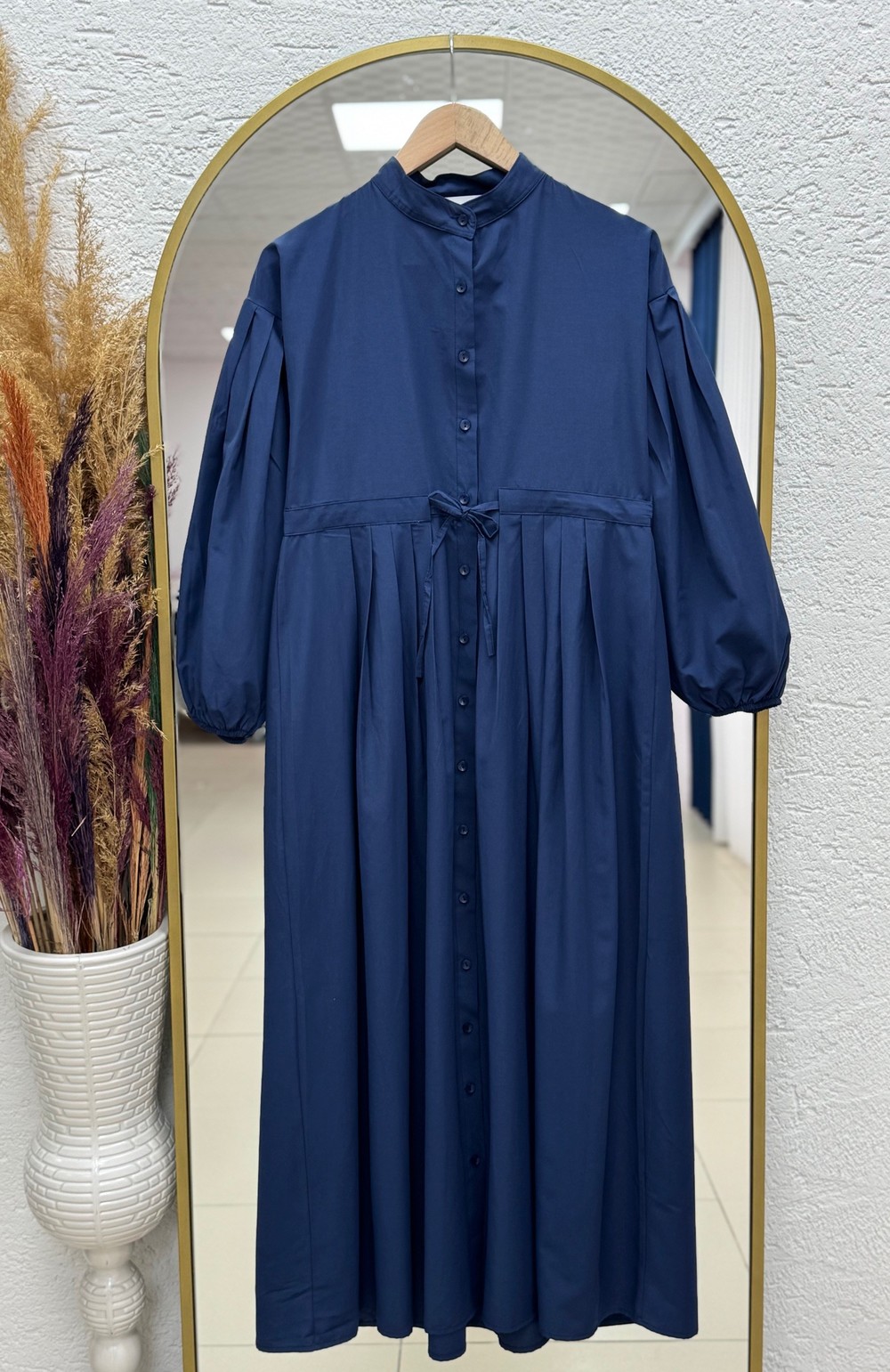 Nurhan Düğmeli Tünelli Poplin Elbise-NA2415 Lacivert