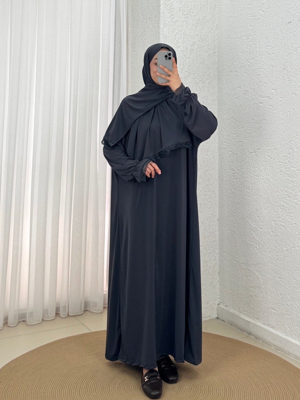 Özel Dantelli Namaz Elbisesi-MT1648 Antrasit