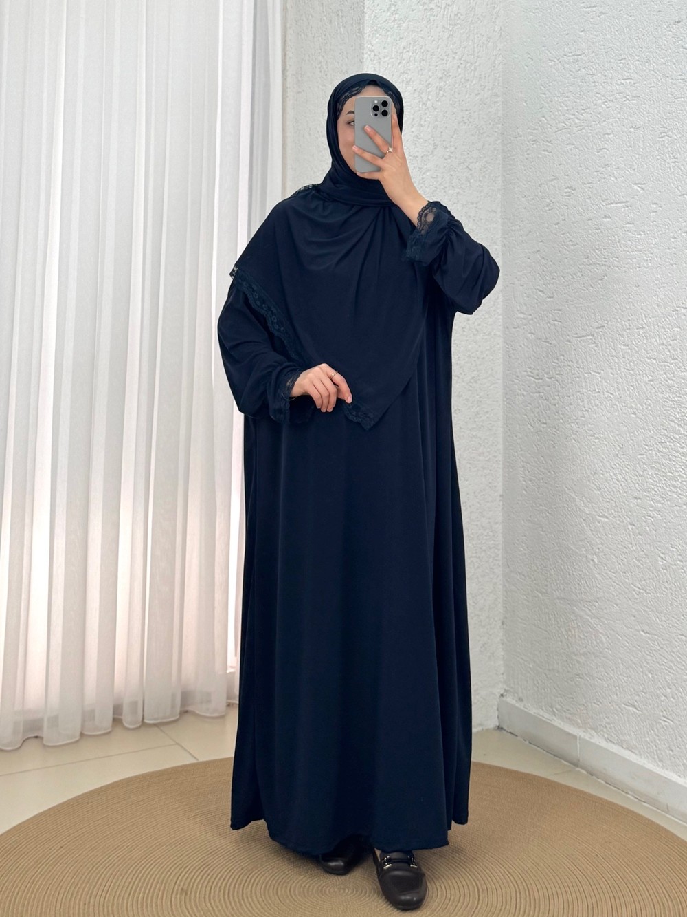 Özel Dantelli Namaz Elbisesi-MT1648 Lacivert