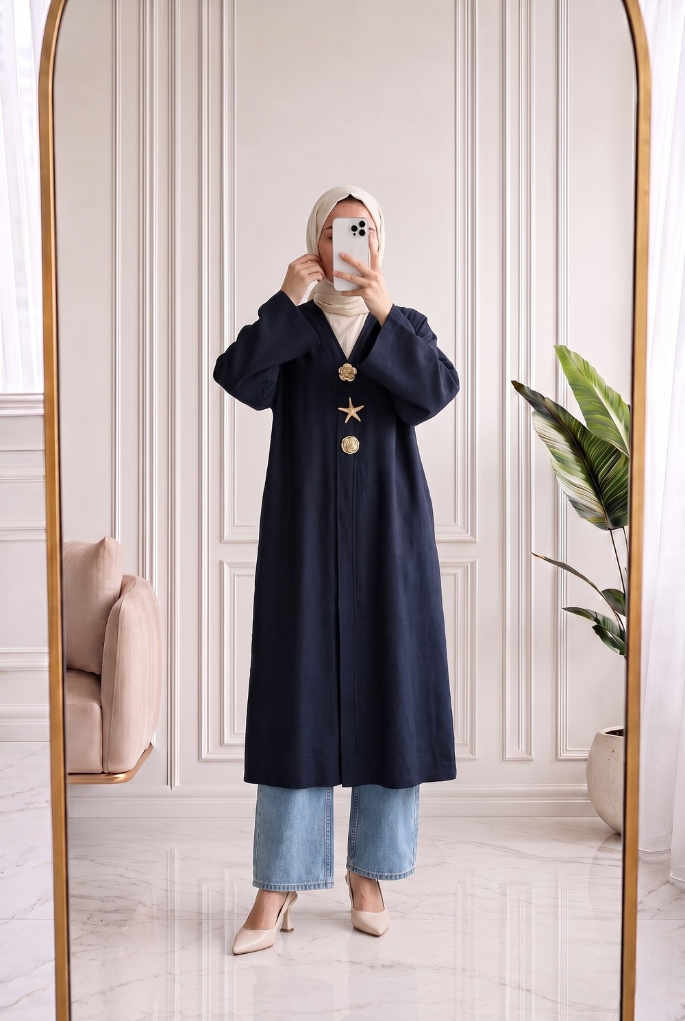 Refia Fitiili Bronşlu Uzun Kimono-GS580 Lacivert