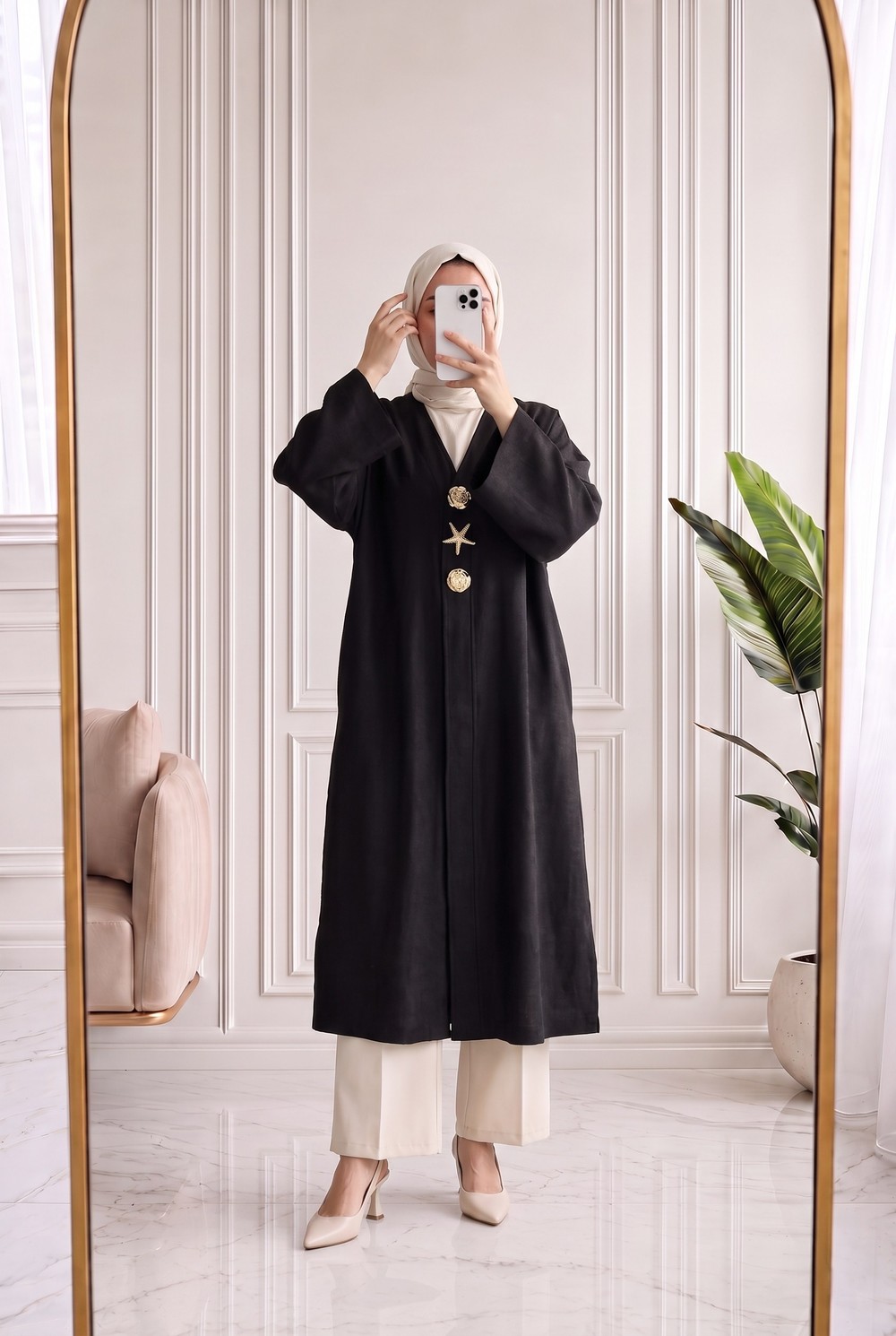 Refia Fitiili Bronşlu Uzun Kimono-GS580 Siyah