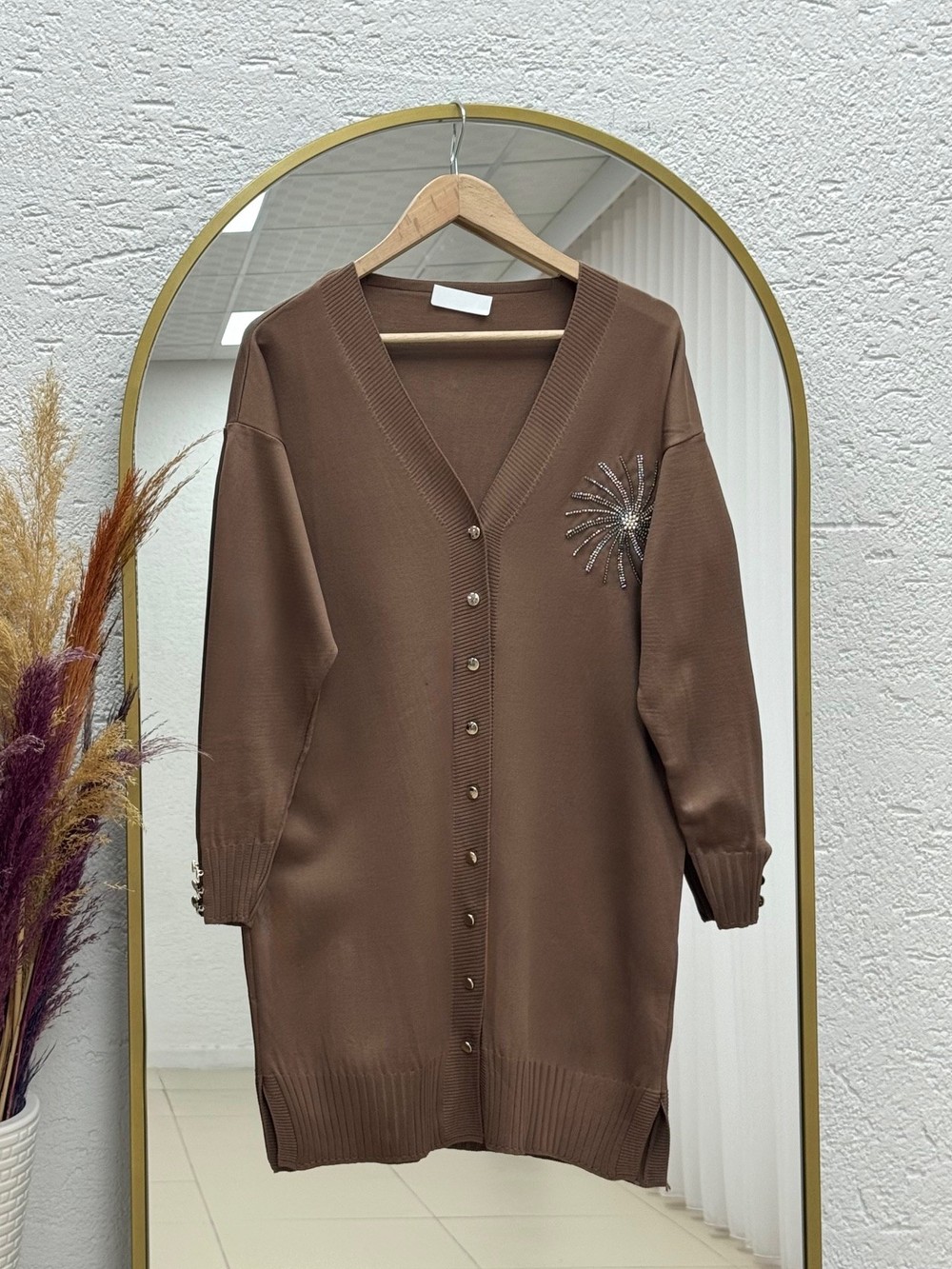 Sabifeza Güneş Taşlı Soğuk İp Hırka-SY3362 Sütlü Kahve
