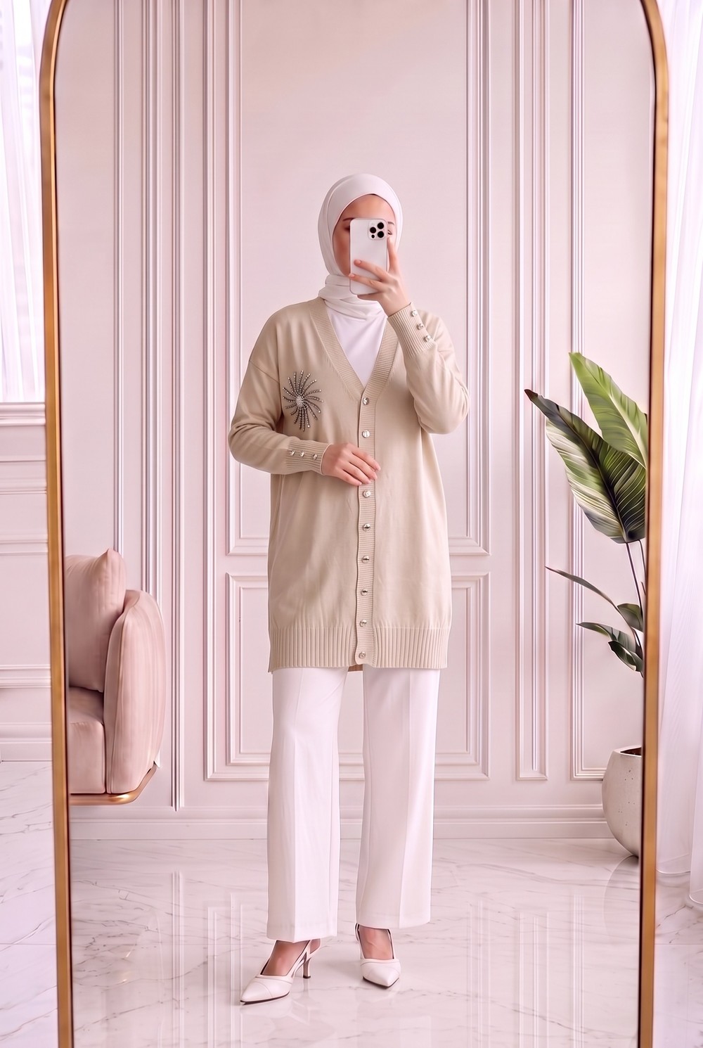 Sabifeza Güneş Taşlı Soğuk İp Hırka-SY3362 Taş