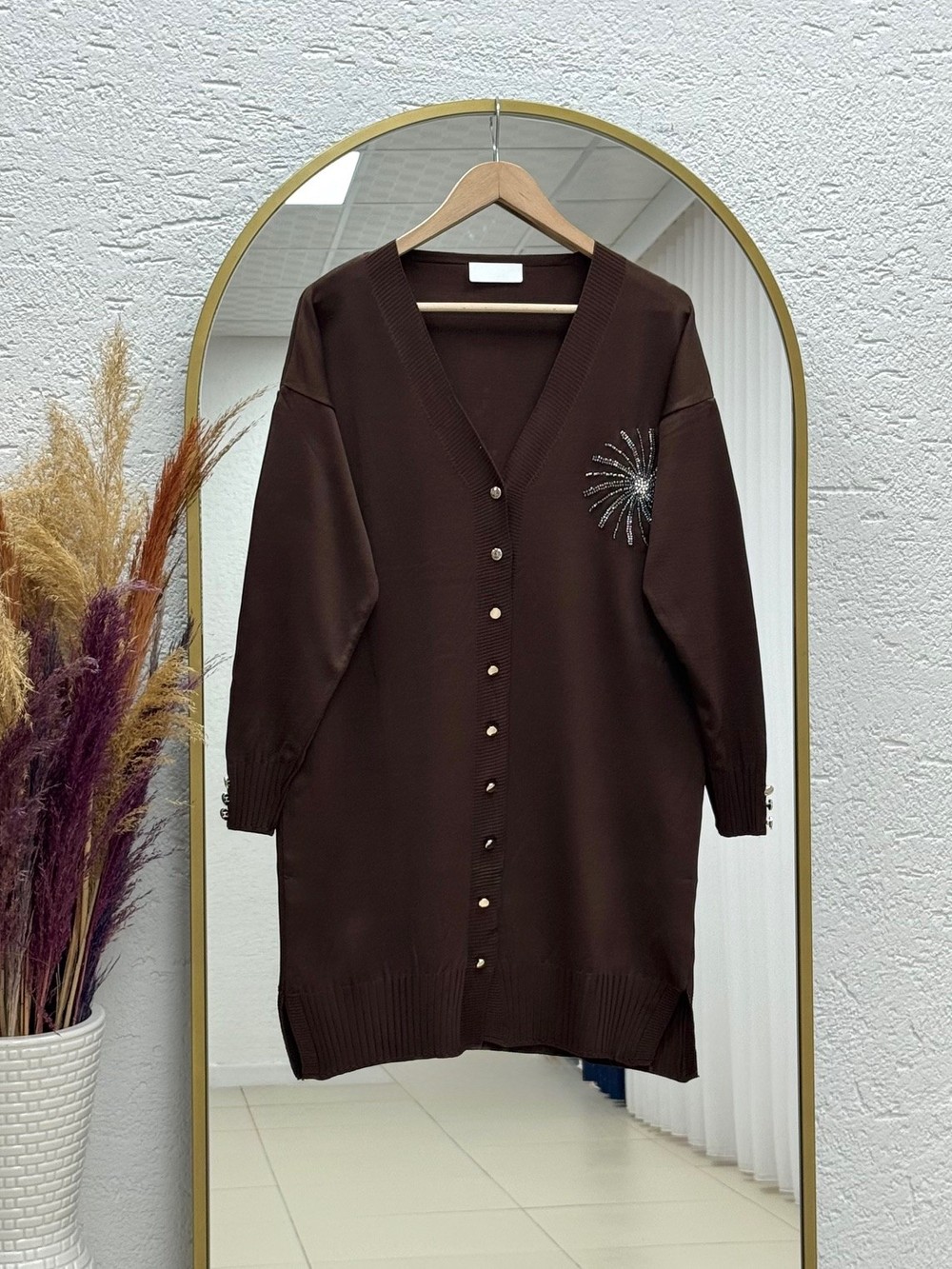 Sabifeza Güneş Taşlı Soğuk İp Hırka-SY3362 Kahve