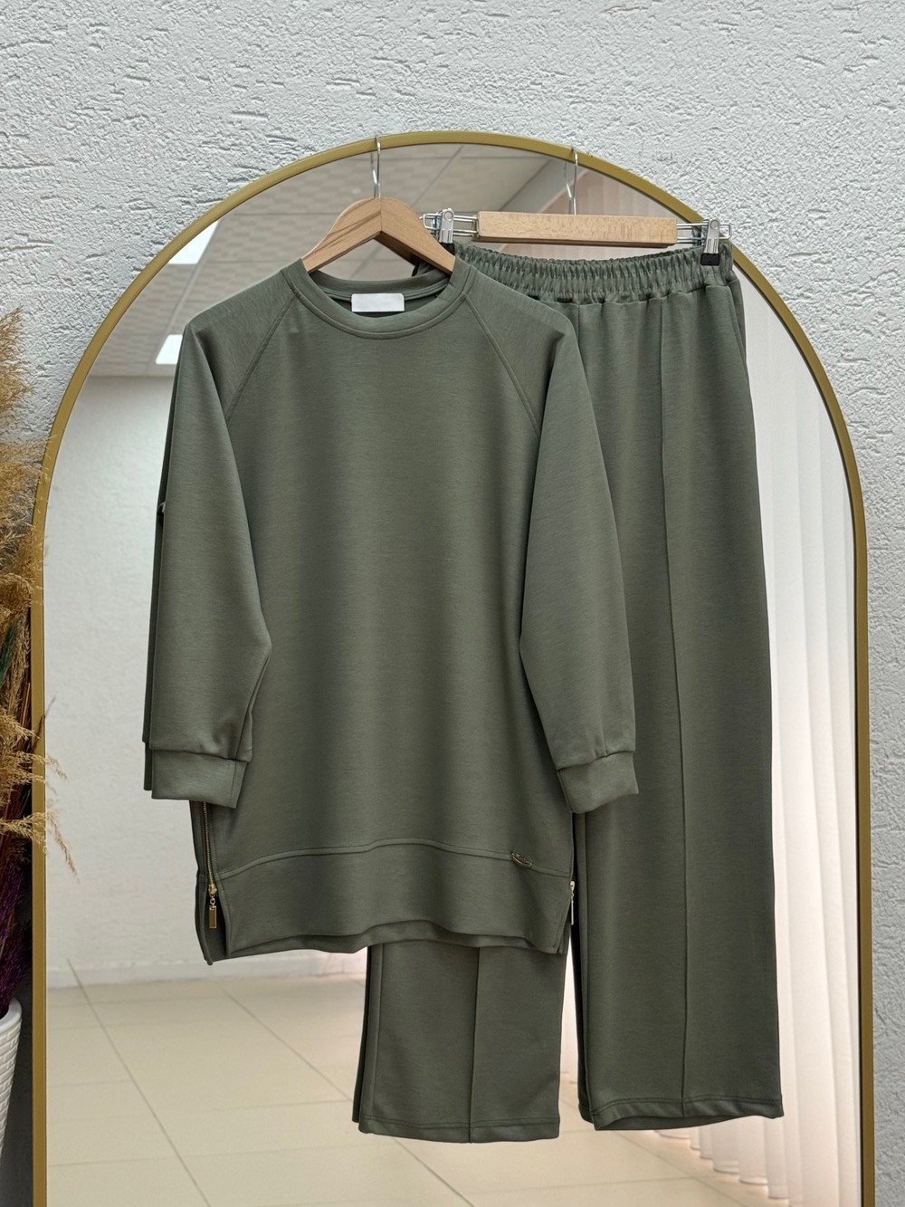 Sabizer Yanı Fermuarlı Pantolonlu Takım-NA3482 Haki