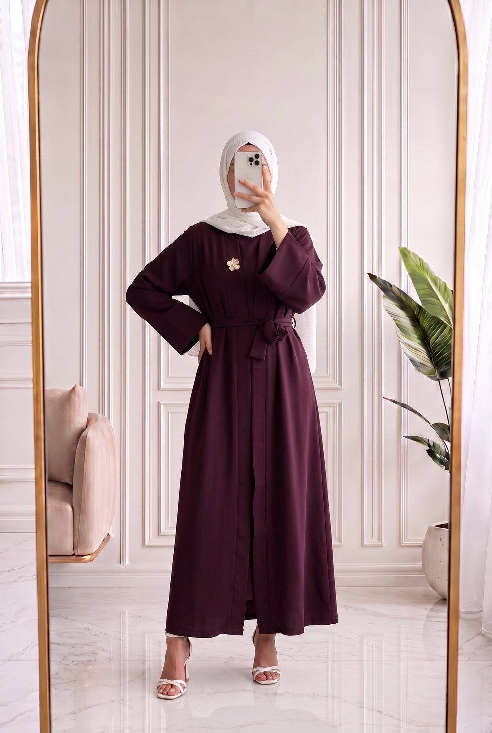 Şahsima İkili Abaya Takım-GS4687 Mürdüm