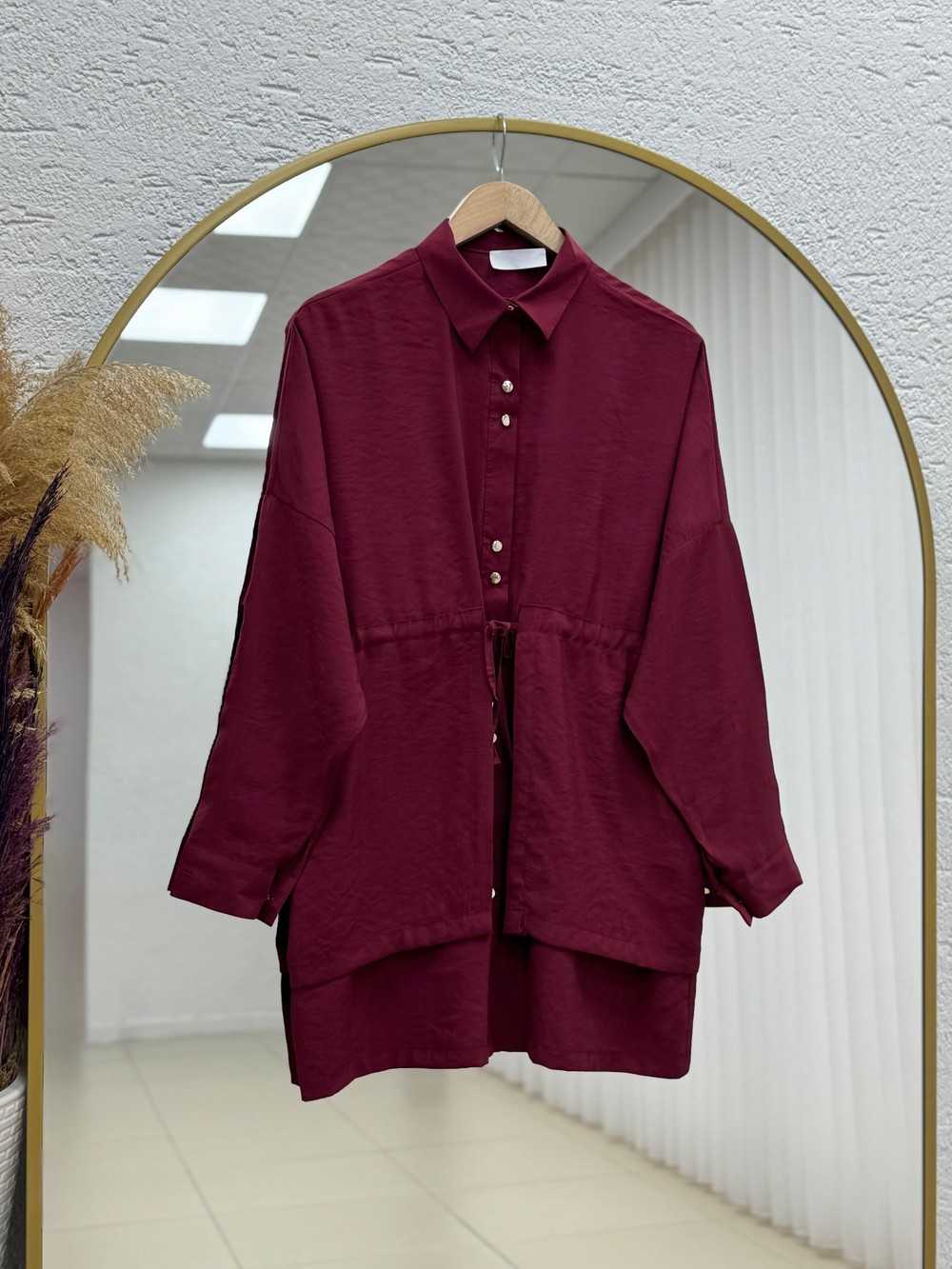 Saye Pelerinli Beli Tünelli Gömlek-BN4659 Bordo