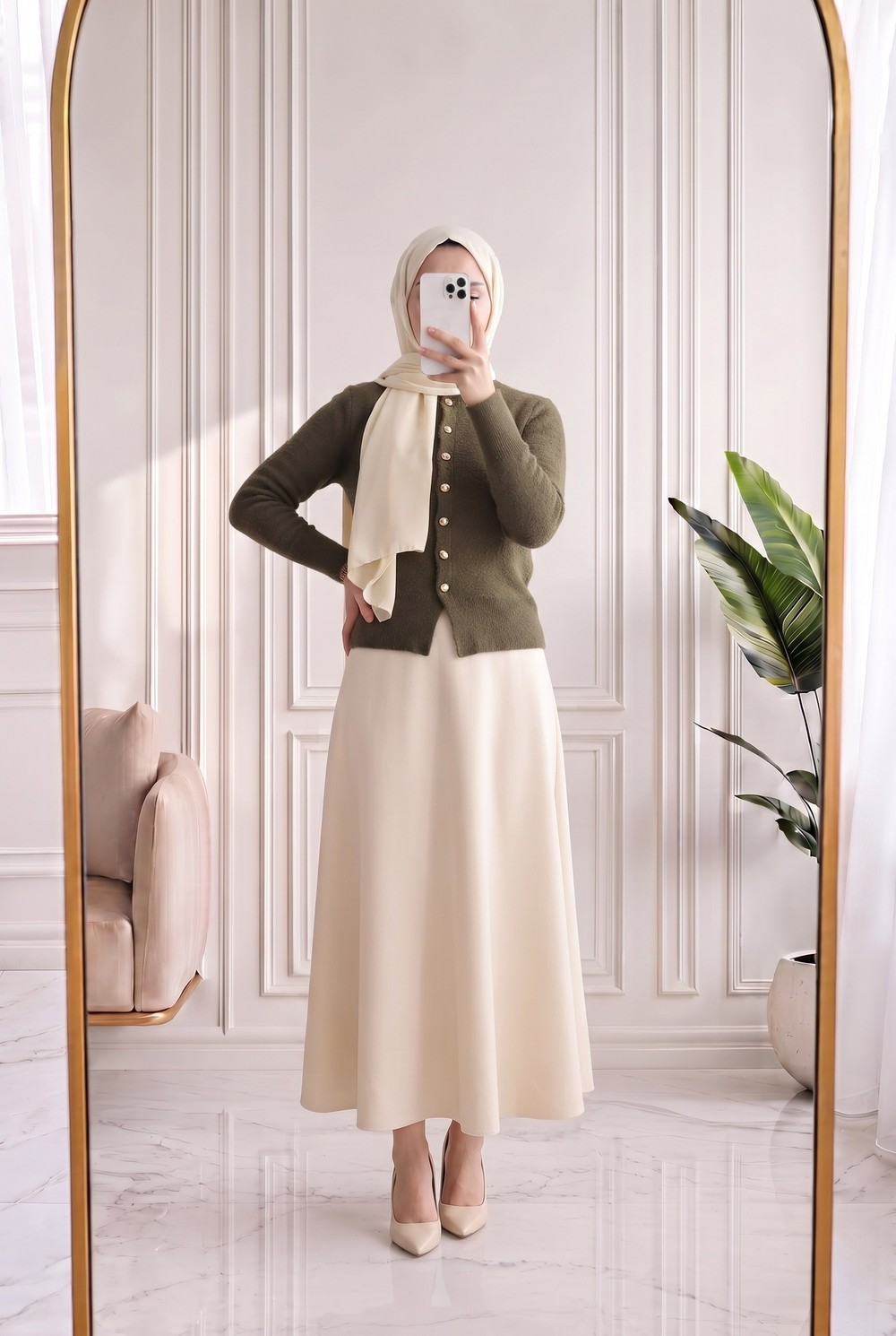 Selcan Mini Gold Düğmeli Altı Fitilli Triko Hırka-KR6030 Haki
