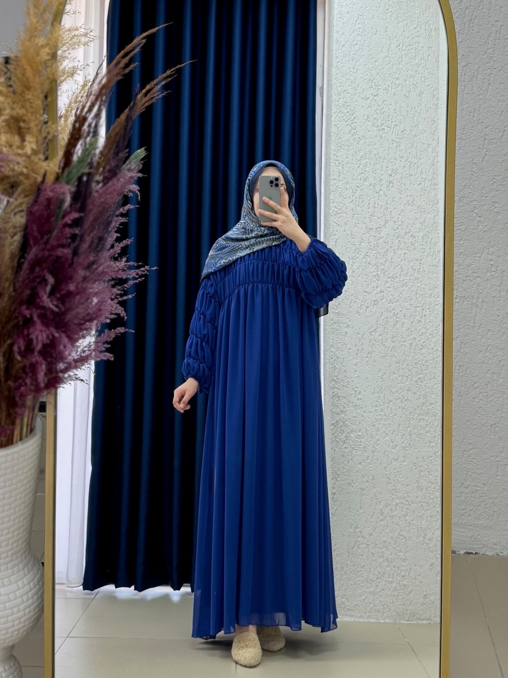 Serira Pileli Şifon Elbise-PA9685 Saks