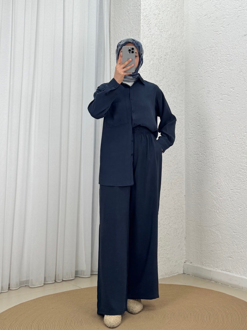 Yamaç Tek Cepli Oversize Pantolonlu Takım-Zİ2232 Lacivert