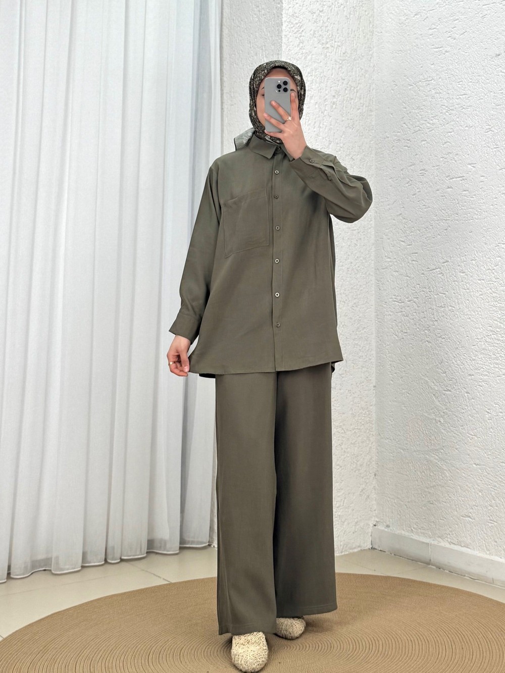 Yamaç Tek Cepli Oversize Pantolonlu Takım-Zİ2232 Haki