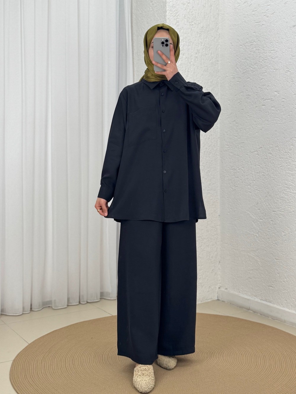 Yamaç Tek Cepli Oversize Pantolonlu Takım-Zİ2232 Siyah