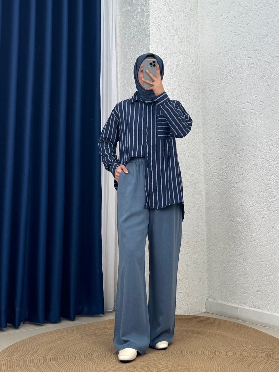 Yankı Hella Çizgili Tek Cepli Gömlek-NA878 Lacivert