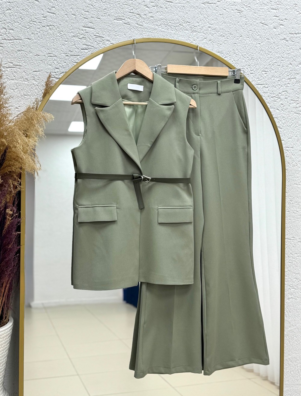 Yazgı Tek Düğmeli Yelekli Pantolonlu Takım-HK0053 Haki