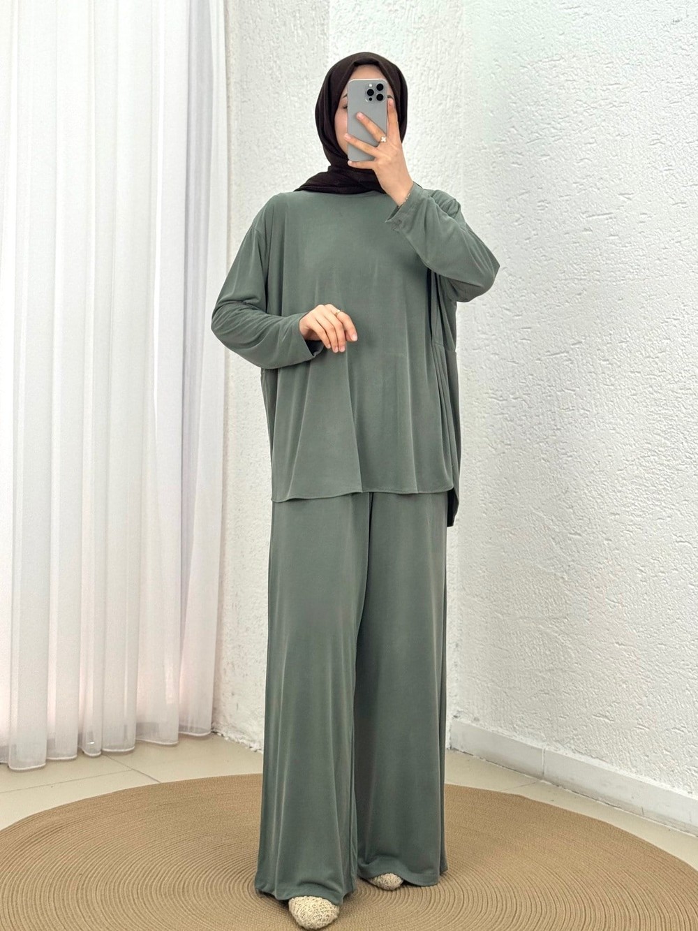 Yonca Yanları Yırtmaçlı Çımalı Pantolonlu Takım-NL764 Haki