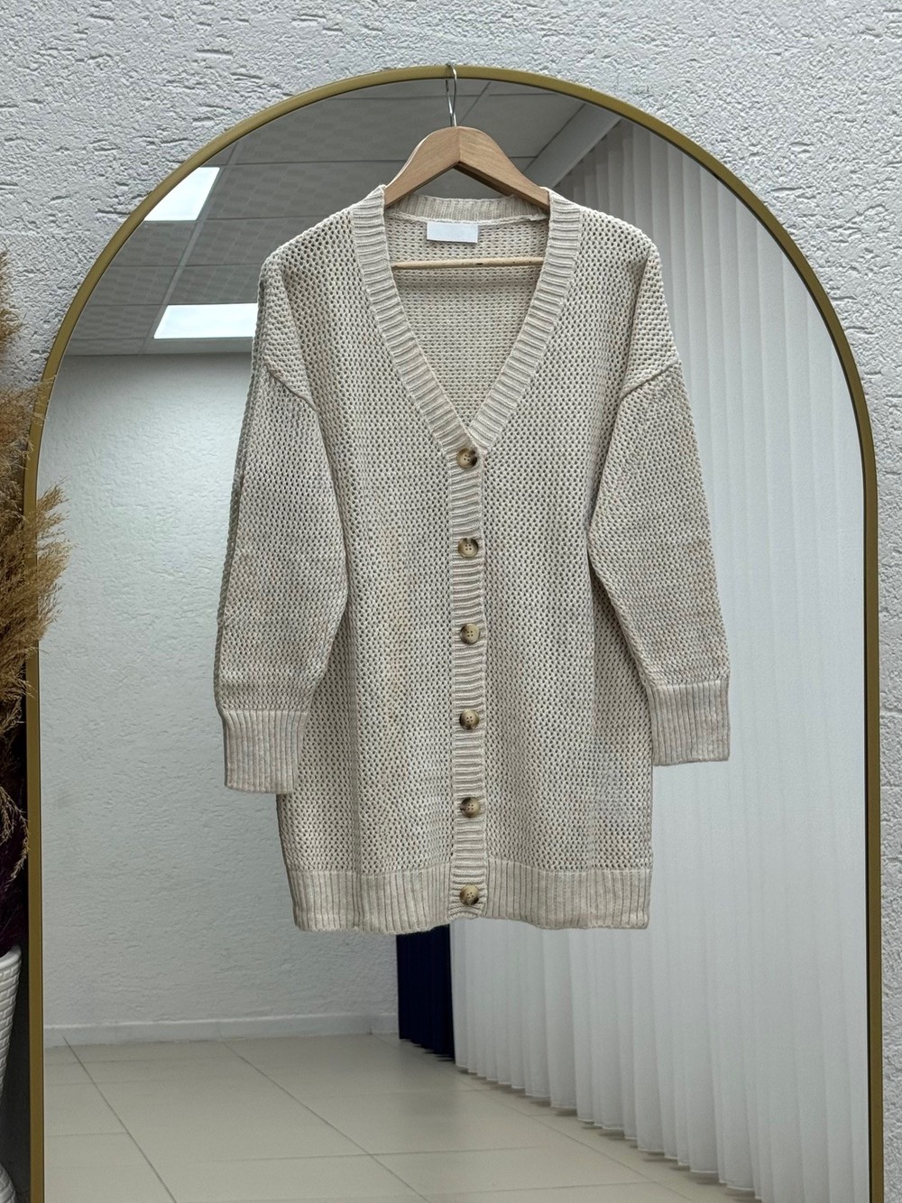 Yüsa Delikli Triko Hırka-KR5078 Taş