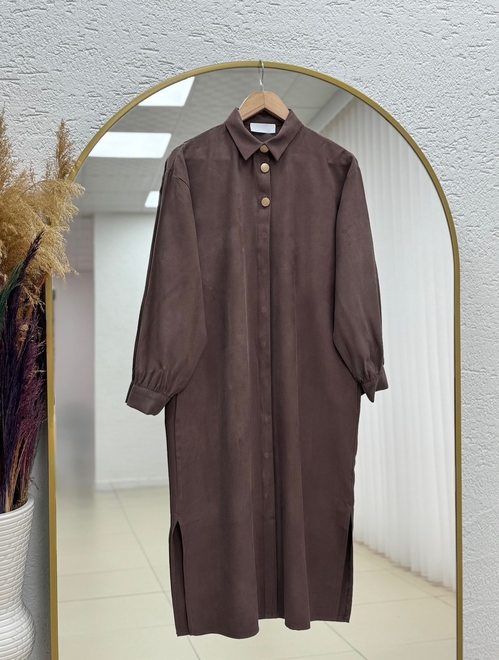 Zemheri  Metal Düğmeli Yırtmaçlı Tunik-GS531 Kahve