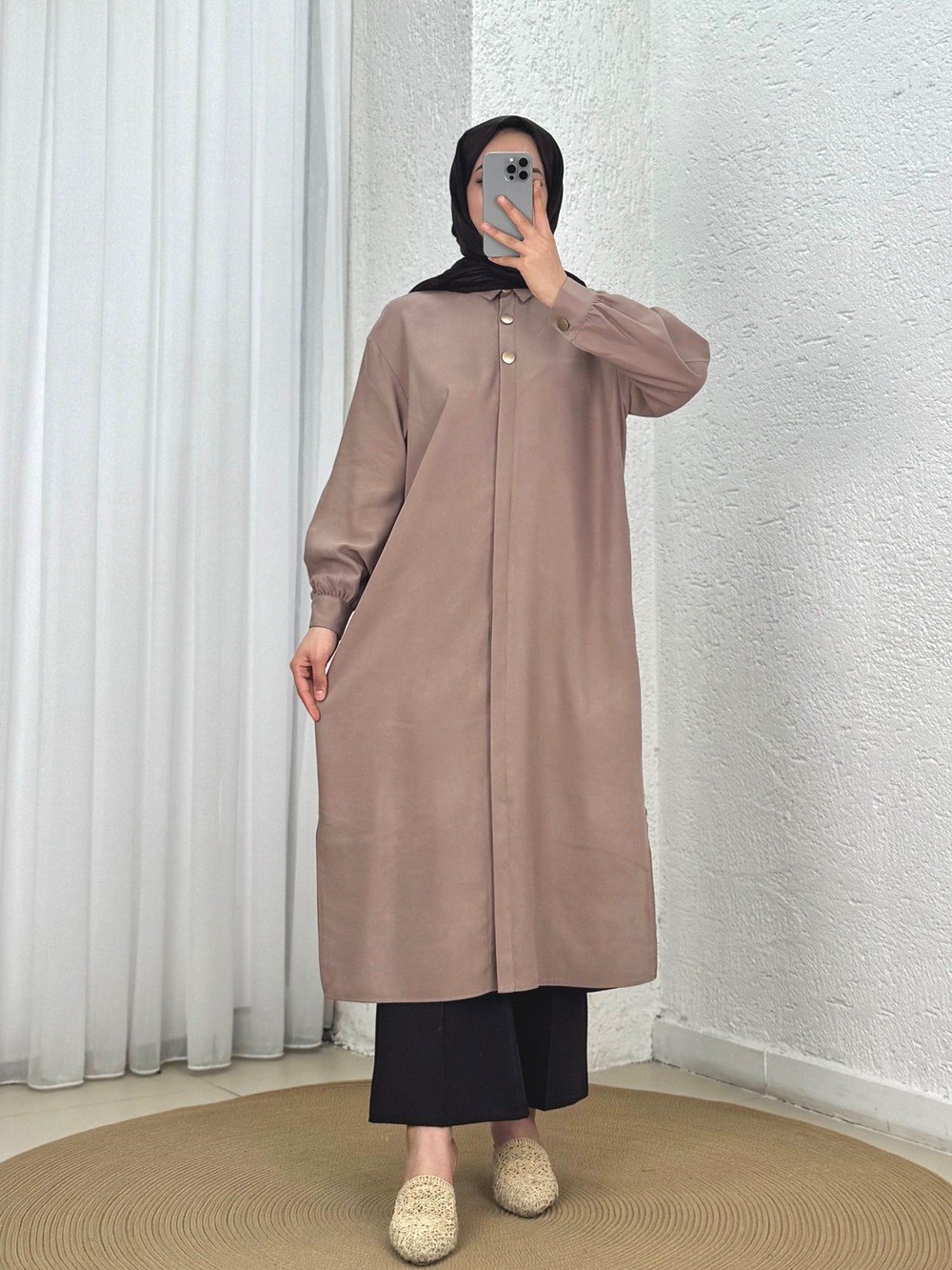 Zemheri  Metal Düğmeli Yırtmaçlı Tunik-GS531 Sütlü Kahve