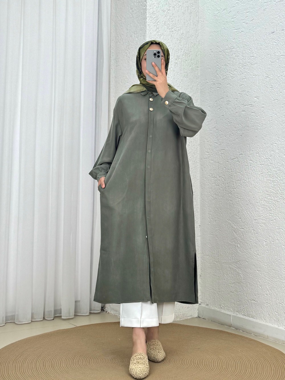 Zemheri  Metal Düğmeli Yırtmaçlı Tunik-GS531 Haki